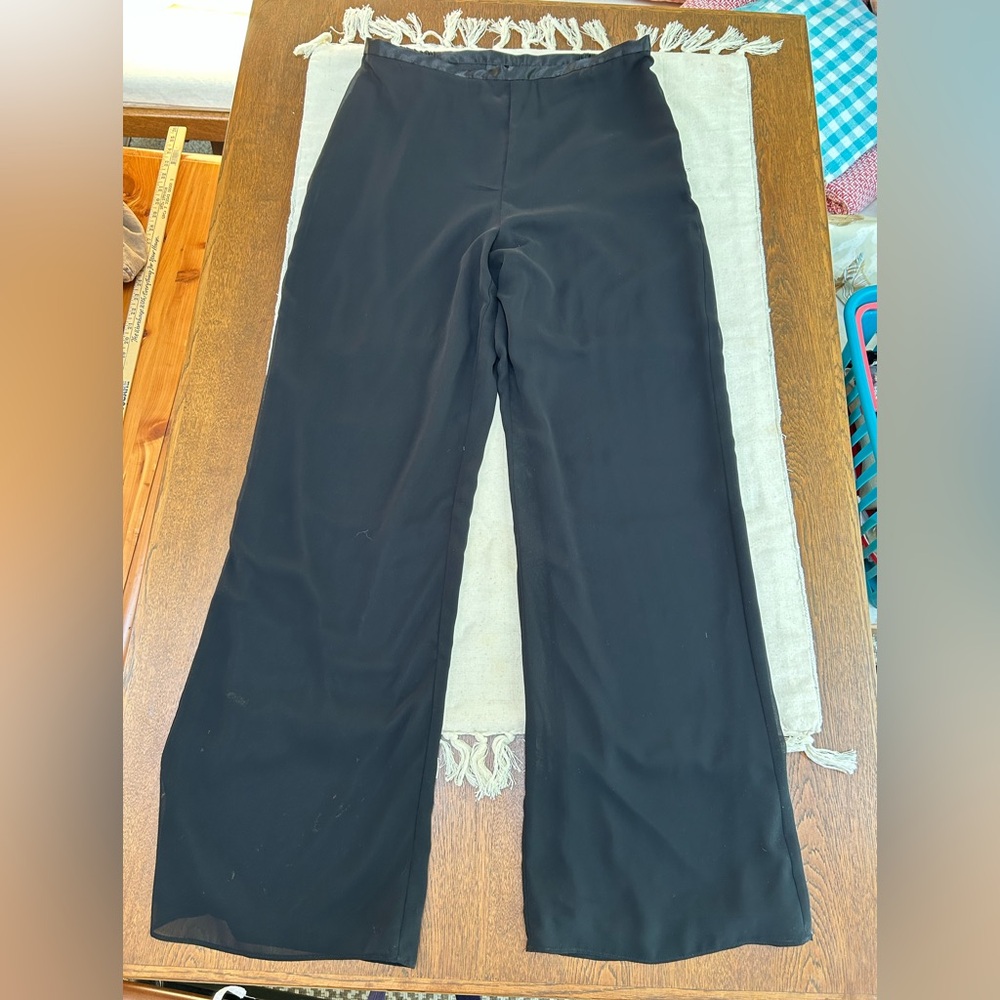 S L Fashions - Matte Jersey Dress Pants w/Chiffon Overlay, black on black. Sz 12